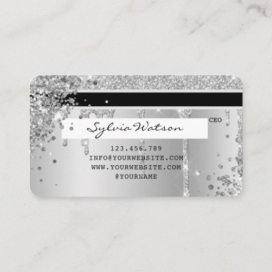 Silver glitter druppels Credit Kaart hologram add  Visitekaartje (Achterkant)