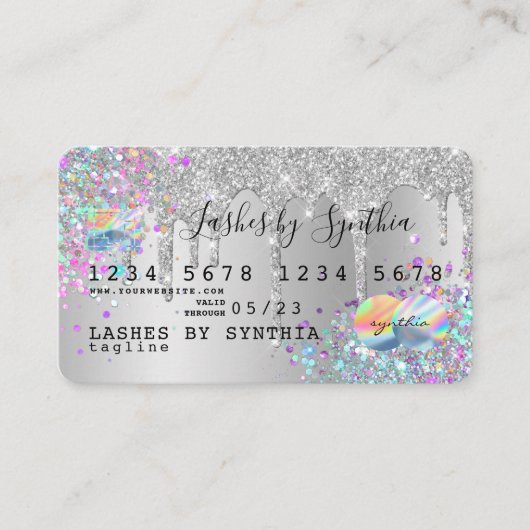 Silver glitter druppels Credit Kaart hologram add  Visitekaartje (Voorkant)