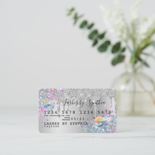 Silver glitter druppels Credit Kaart hologram add  Visitekaartje (Staand voorkant)