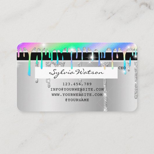 Silver glitter druppels Credit Kaart hologram add Visitekaartje (Achterkant)