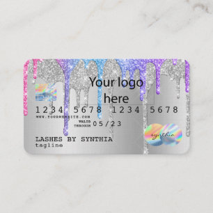 Silver glitter druppels Credit Kaart hologram add  Visitekaartje