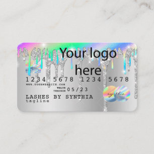 Silver glitter druppels Credit Kaart hologram add  Visitekaartje
