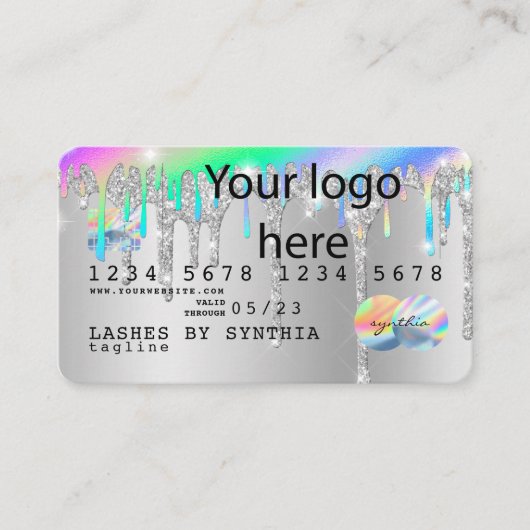 Silver glitter druppels Credit Kaart hologram add  Visitekaartje (Voorkant)