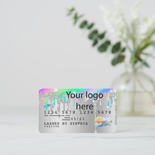 Silver glitter druppels Credit Kaart hologram add  Visitekaartje (Staand voorkant)