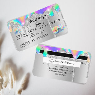 Silver glitter druppels Credit Kaart hologram add Visitekaartje