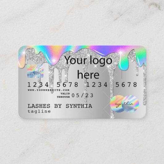 Silver glitter druppels Credit Kaart hologram add  Visitekaartje (Voorkant)