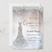 Silver Glitter-druppels, diamanten Dress Quinceane Kaart (Voorkant)
