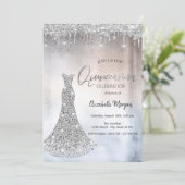 Silver Glitter-druppels, diamanten Dress Quinceane Kaart (Staand voorkant)