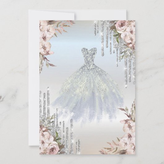 Silver Glitter Druppels Jurk Bloemen Zoet 16 Kaart (Achterkant)