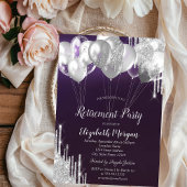 Silver Glitter Druppelt Ballonnen Paarse Pensioen Kaart