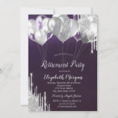 Silver Glitter Druppelt Ballonnen Paarse Pensioen Kaart (Voorkant)