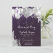 Silver Glitter Druppelt Ballonnen Paarse Pensioen Kaart (Staand voorkant)