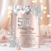 Silver Glitter Druppelt Ballonnen Roos Gold 50th Kaart