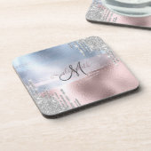 Silver Glitter druppelt blauw Roos goud Metallic Bier Onderzetter (Linkerzijde)