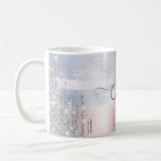 Silver Glitter druppelt blauw Roos goud Metallic Koffiemok (Links)