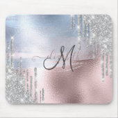 Silver Glitter druppelt blauw Roos goud Metallic Muismat (Voorkant)