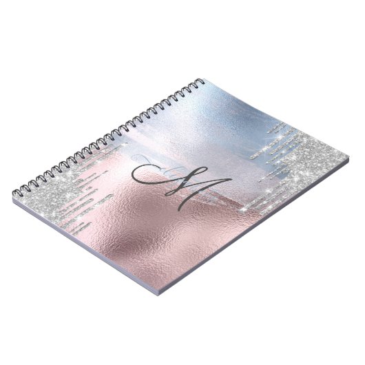 Silver Glitter druppelt blauw Roos goud Metallic Notitieboek (Linkerzijde)