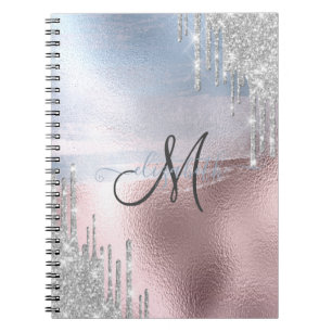 Silver Glitter druppelt blauw Roos goud Metallic Notitieboek