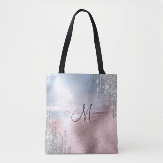 Silver Glitter druppelt blauw Roos goud Metallic Tote Bag (Voorkant)