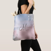 Silver Glitter druppelt blauw Roos goud Metallic Tote Bag (Dichtbij)