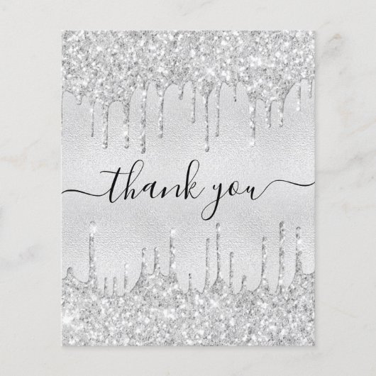 Silver glitter druppelt budget dank u kaart (Voorkant)