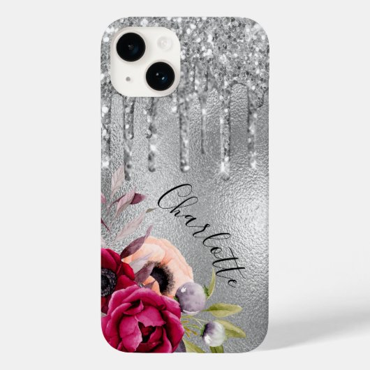 Silver glitter druppelt de floraalnaam Case-Mate iPhone case (Achterkant)