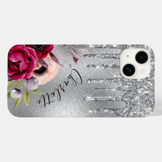 Silver glitter druppelt de floraalnaam Case-Mate iPhone case (Achterkant (horizontaal))