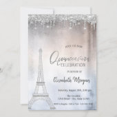 Silver Glitter druppelt Eiffeltoren Quinceanera Kaart (Voorkant)