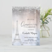 Silver Glitter druppelt Eiffeltoren Quinceanera Kaart (Staand voorkant)