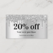 Silver glitter druppelt elegant qr code business kortingskaartje (Voorkant)