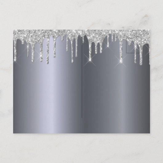 Silver glitter druppelt glam bridal doucheuitnodig briefkaart (Achterkant)