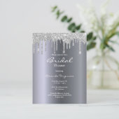 Silver glitter druppelt glam bridal doucheuitnodig briefkaart (Staand voorkant)