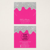 Silver glitter druppelt het neonroze ketting displ vierkante visitekaartjes (Voorkant /achterkant)