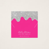 Silver glitter druppelt het neonroze ketting displ vierkante visitekaartjes (Voorkant)
