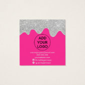 Silver glitter druppelt het neonroze ketting displ vierkante visitekaartjes (Achterkant)