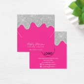 Silver glitter druppelt het neonroze ketting displ vierkante visitekaartjes (Bureau)