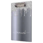 Silver glitter druppelt manuscriptnaam elegant klembord (Links)