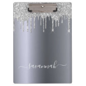 Silver glitter druppelt manuscriptnaam elegant klembord (Voorkant)
