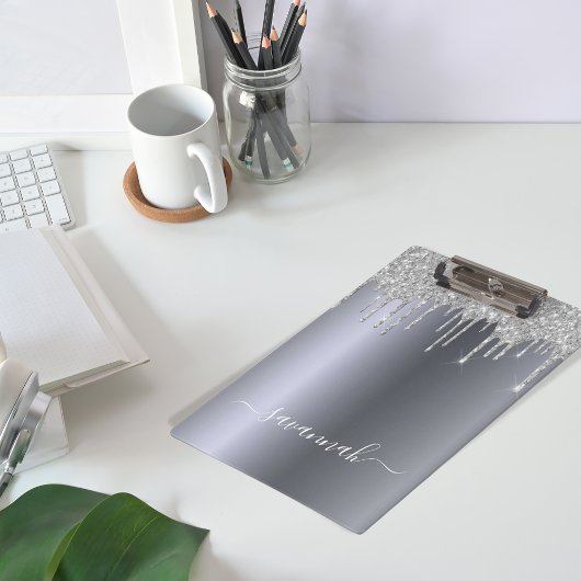 Silver glitter druppelt manuscriptnaam elegant klembord