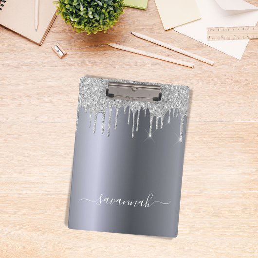 Silver glitter druppelt manuscriptnaam elegant klembord