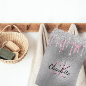 Silver glitter druppelt metaal roze aangepaste mon golfhanddoek