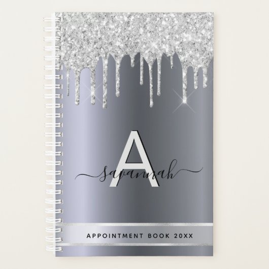 Silver glitter druppelt monogram afspraken af planner (Voorkant)