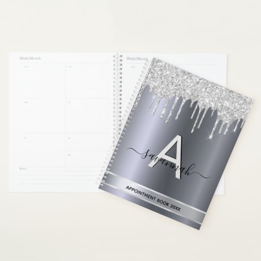 Silver glitter druppelt monogram afspraken af planner (Display)