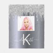 Silver glitter druppelt monogram foto fleece deken (Voorkant)