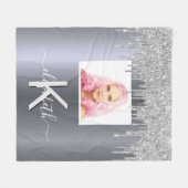 Silver glitter druppelt monogram foto fleece deken (Voorkant (Horizontaal))