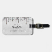 Silver glitter druppelt monogram initialen naam bagagelabel (Voorkant horizontaal)