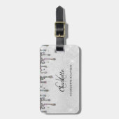 Silver glitter druppelt monogram initialen naam bagagelabel (Voorkant verticaal)