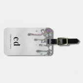 Silver glitter druppelt monogram naam bagagelabel (Voorkant horizontaal)