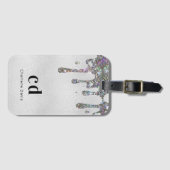 Silver glitter druppelt monogram naam bagagelabel (Voorkant (horizontaal))