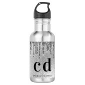 Silver glitter druppelt monogram naam waterfles  (Voorkant)